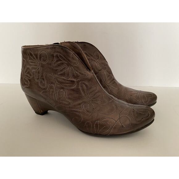 Pikolinos Embroidered Ankle Boots Heeled Slip On‎ Almond Toe Brown EU 38 US 7.5 - Picture 1 of 11